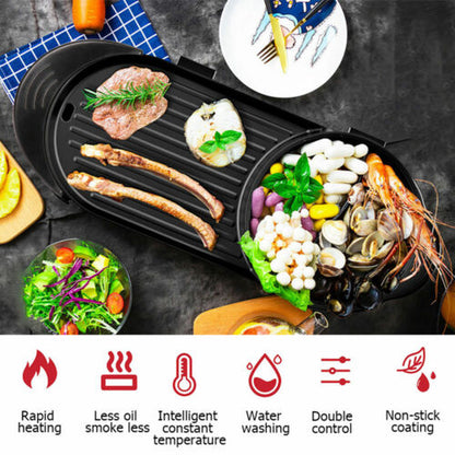 2-in-1 Electric Hot Pot & BBQ Grill Smokeless Barbecue Pan