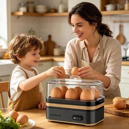 EVOLOOP Automatic Egg Cooker Machine - 6-Capacity Bisphenol a (Bpa)-Free Compact Electric Food Steamer with Lid, Buzzer Alert, Kitchen Appliances for Indoor Use