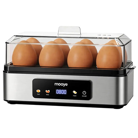Mooye Quick Automatic Electric Egg Cooker - Kitchen Appliances Cooking Equipment, 8 Eggs Capacity, Multiple Modes (Poached, Omelet), Versatile Doneness Settings, Auto Shut-Off Function, Digital Display, Lid, Household Specialty Appliance for Families