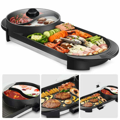 2-in-1 Electric Hot Pot & BBQ Grill Smokeless Barbecue Pan