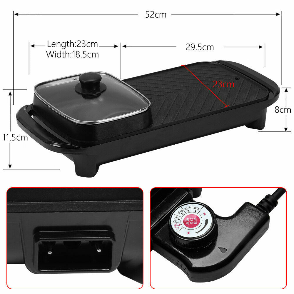 2-in-1 Electric Hot Pot & BBQ Grill Smokeless Barbecue Pan
