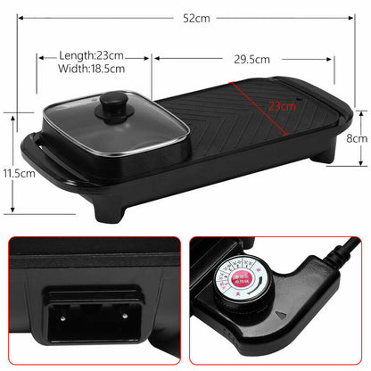 2-in-1 Electric Hot Pot & BBQ Grill Smokeless Barbecue Pan