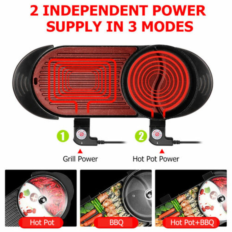 2-in-1 Electric Hot Pot & BBQ Grill Smokeless Barbecue Pan