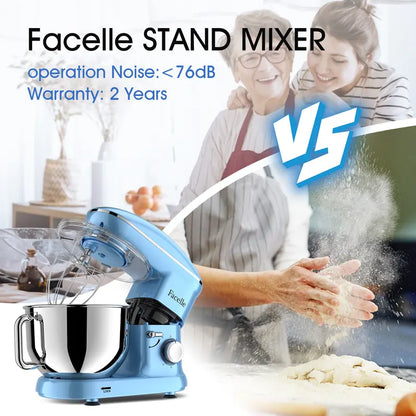 FACELLE 4-In-1 Tilt-Head Electric Stand Mixer, 6.5 QT Bowl, 660W Power, 6+P Speeds, 120V, 360° Stirring Kitchen Appliance with Beater, Dough Hook, Whisk, Egg Separator, Scraper, Overheat Protect for Baking Lovers, Cakes
