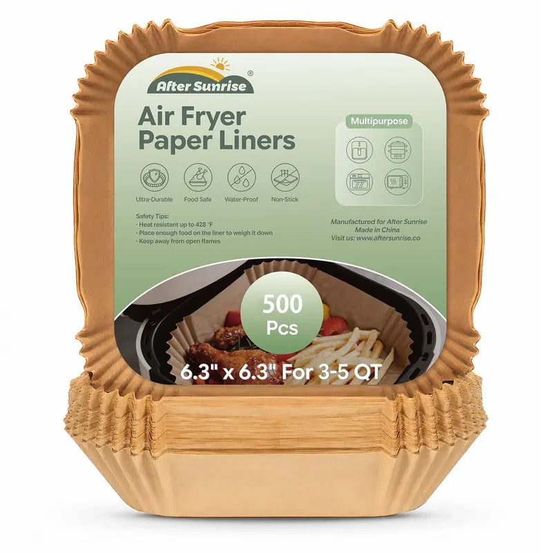 Air Fryer Paper Liners, 100Pcs Parchment Paper,After Sunrise Air Fryer Liners Disposable for Microwave, Non-Stick Air Fryer Liner Square Free of Bleach (6.3IN)