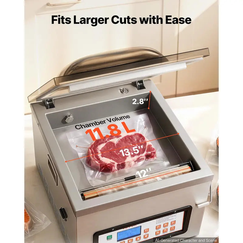 VEVOR Smart Control Chamber Vacuum Sealer, 3.1 Gal Chamber, 12" Seal Bar Packing Machine, 370W Commercial-Grade Oil Pump, Home Kitchen Use for Meats & Marinades, Mason Jar Kit Compatible, Sous Vide Ready, Smart Control Vacuum Sealers