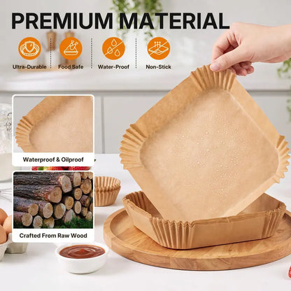 Air Fryer Paper Liners, 100Pcs Parchment Paper,After Sunrise Air Fryer Liners Disposable for Microwave, Non-Stick Air Fryer Liner Square Free of Bleach (6.3IN)