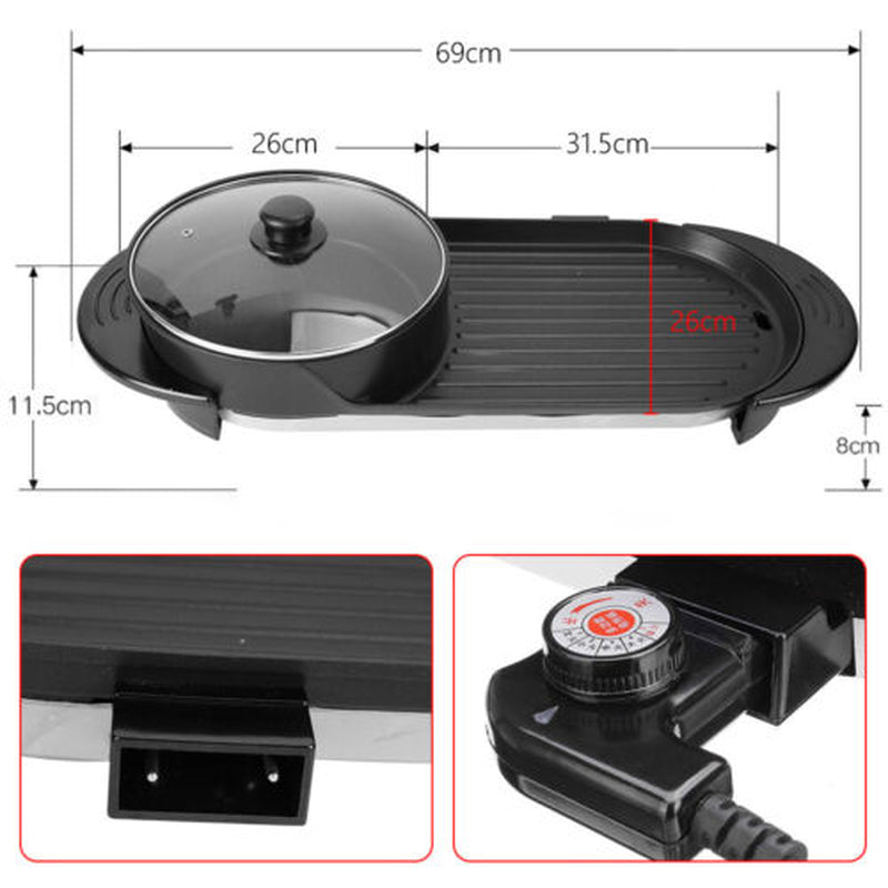 2-in-1 Electric Hot Pot & BBQ Grill Smokeless Barbecue Pan