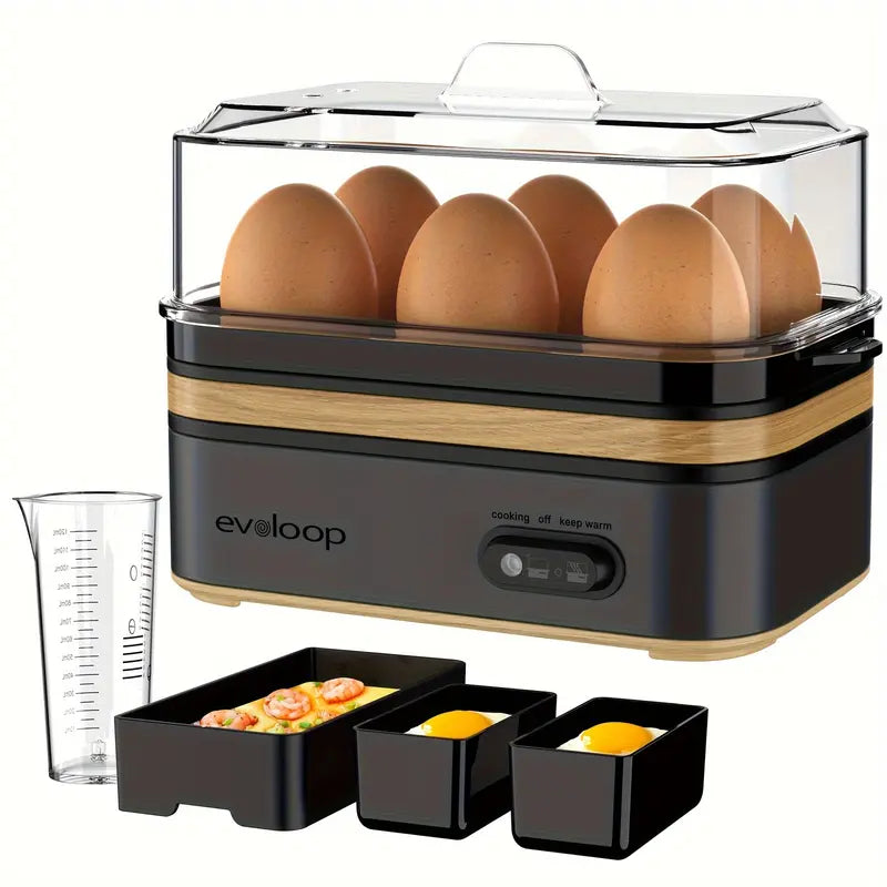 EVOLOOP Automatic Egg Cooker Machine - 6-Capacity Bisphenol a (Bpa)-Free Compact Electric Food Steamer with Lid, Buzzer Alert, Kitchen Appliances for Indoor Use