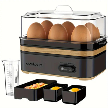 EVOLOOP Automatic Egg Cooker Machine - 6-Capacity Bisphenol a (Bpa)-Free Compact Electric Food Steamer with Lid, Buzzer Alert, Kitchen Appliances for Indoor Use