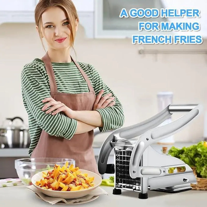 Manual French Fry Cutter with 2 Blades,Stainless Steel Potato Slicer for Fries,Carrots & Cucumbers, Kitchen Air Fryer Mate,Perfect Fruit Vegetable Slicer