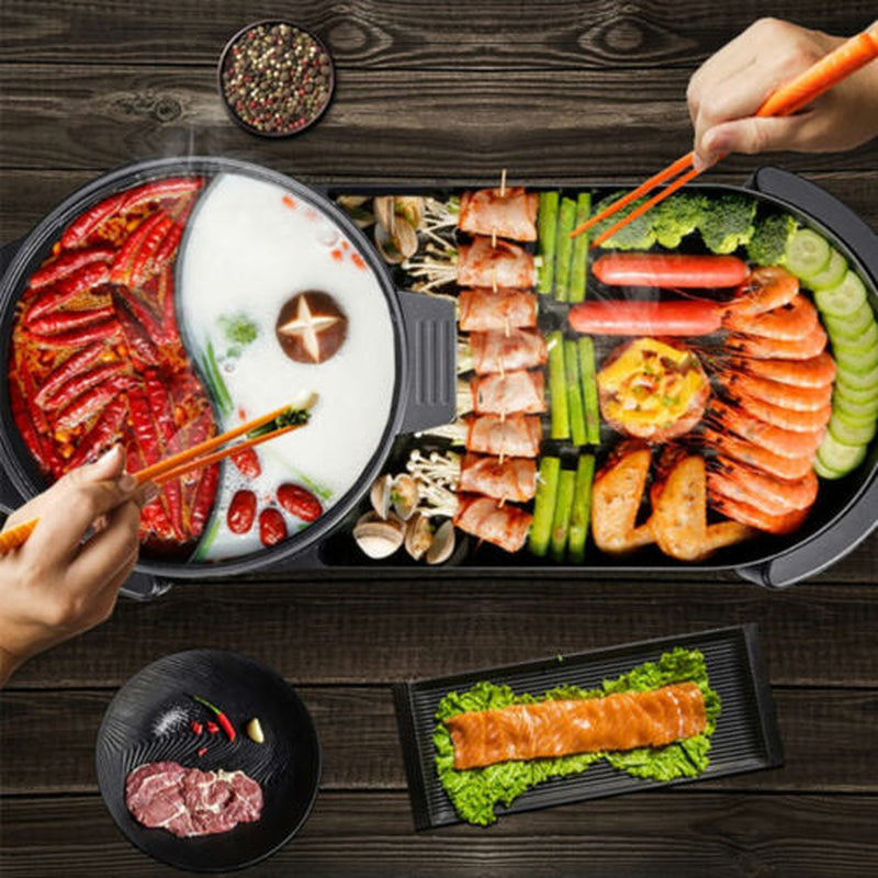 2-in-1 Electric Hot Pot & BBQ Grill Smokeless Barbecue Pan