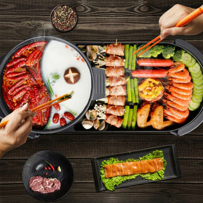 2-in-1 Electric Hot Pot & BBQ Grill Smokeless Barbecue Pan