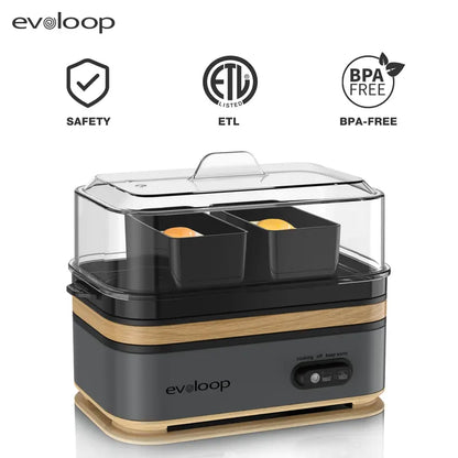 EVOLOOP Automatic Egg Cooker Machine - 6-Capacity Bisphenol a (Bpa)-Free Compact Electric Food Steamer with Lid, Buzzer Alert, Kitchen Appliances for Indoor Use