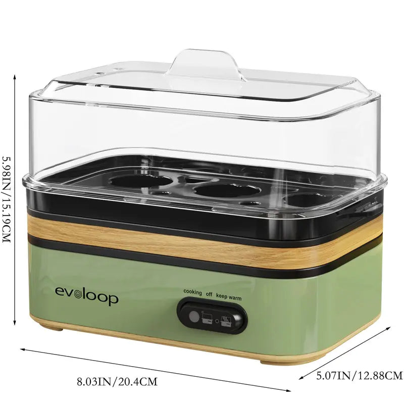 EVOLOOP Automatic Egg Cooker Machine - 6-Capacity Bisphenol a (Bpa)-Free Compact Electric Food Steamer with Lid, Buzzer Alert, Kitchen Appliances for Indoor Use