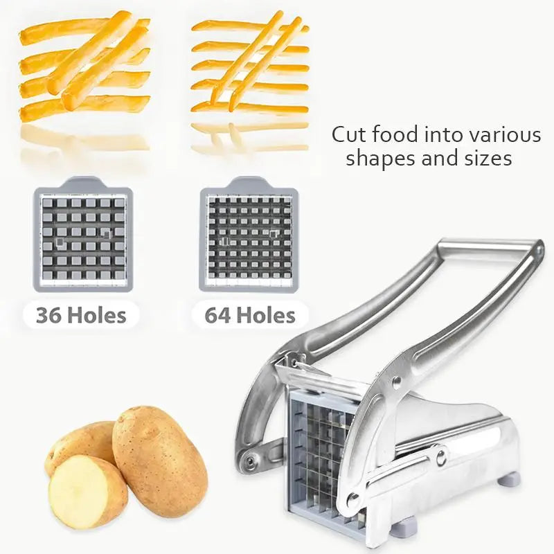 Manual French Fry Cutter with 2 Blades,Stainless Steel Potato Slicer for Fries,Carrots & Cucumbers, Kitchen Air Fryer Mate,Perfect Fruit Vegetable Slicer