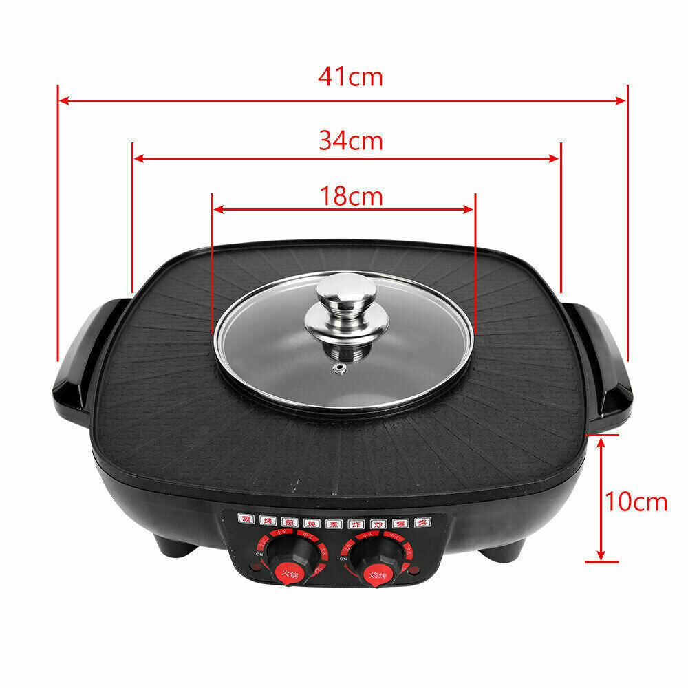 2-in-1 Electric Hot Pot & BBQ Grill Smokeless Barbecue Pan