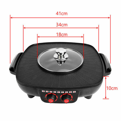 2-in-1 Electric Hot Pot & BBQ Grill Smokeless Barbecue Pan