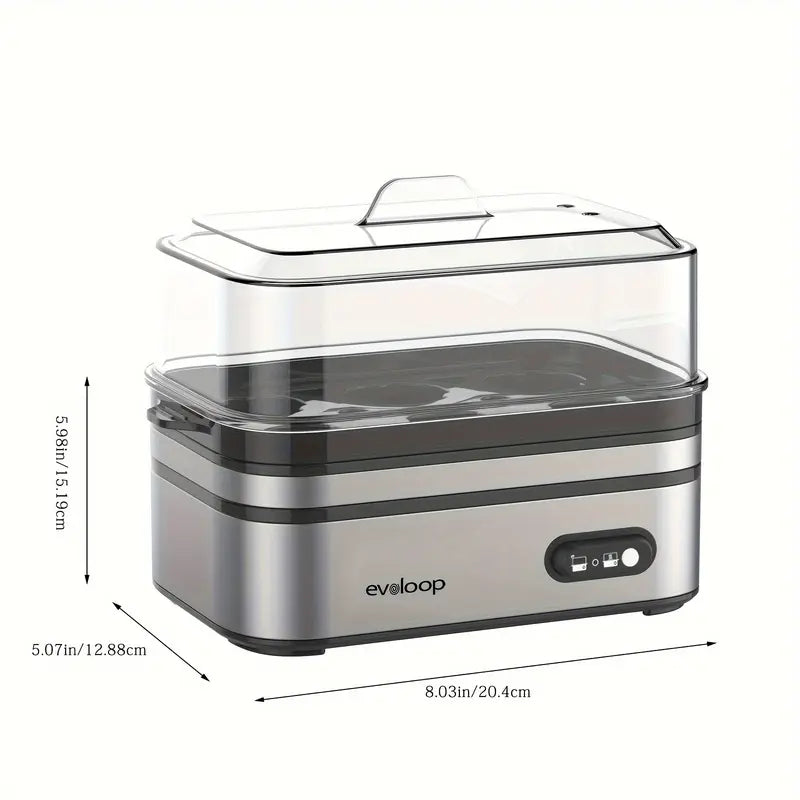 EVOLOOP Automatic Egg Cooker Machine - 6-Capacity Bisphenol a (Bpa)-Free Compact Electric Food Steamer with Lid, Buzzer Alert, Kitchen Appliances for Indoor Use