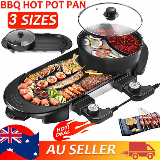 2-in-1 Electric Hot Pot & BBQ Grill Smokeless Barbecue Pan