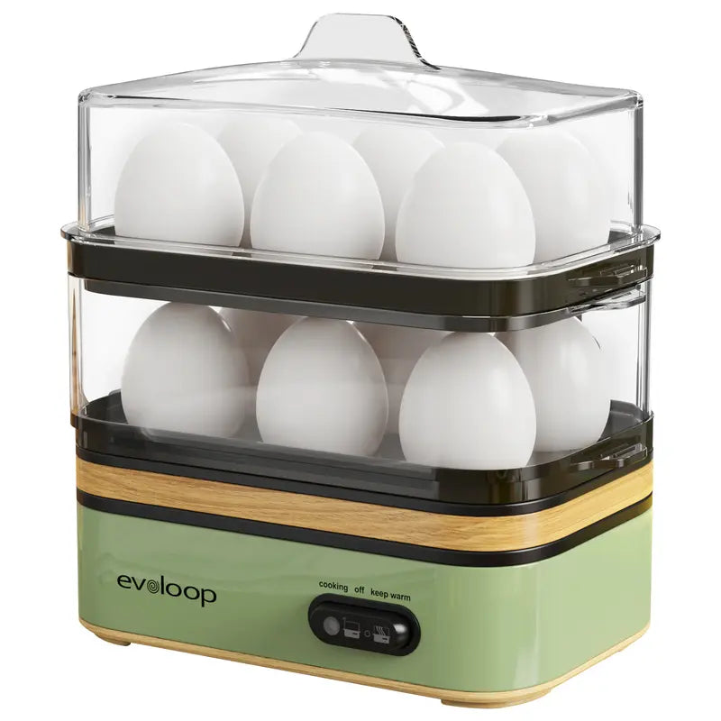 EVOLOOP Automatic Egg Cooker Machine - 6-Capacity Bisphenol a (Bpa)-Free Compact Electric Food Steamer with Lid, Buzzer Alert, Kitchen Appliances for Indoor Use