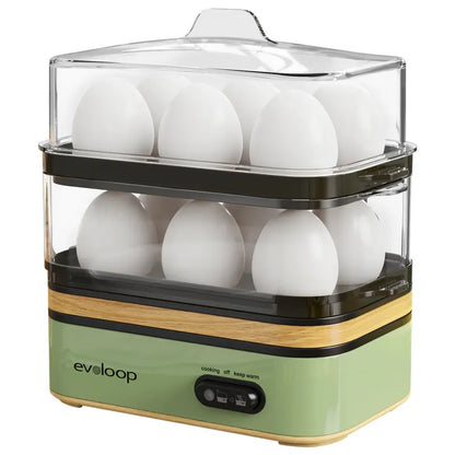 EVOLOOP Automatic Egg Cooker Machine - 6-Capacity Bisphenol a (Bpa)-Free Compact Electric Food Steamer with Lid, Buzzer Alert, Kitchen Appliances for Indoor Use