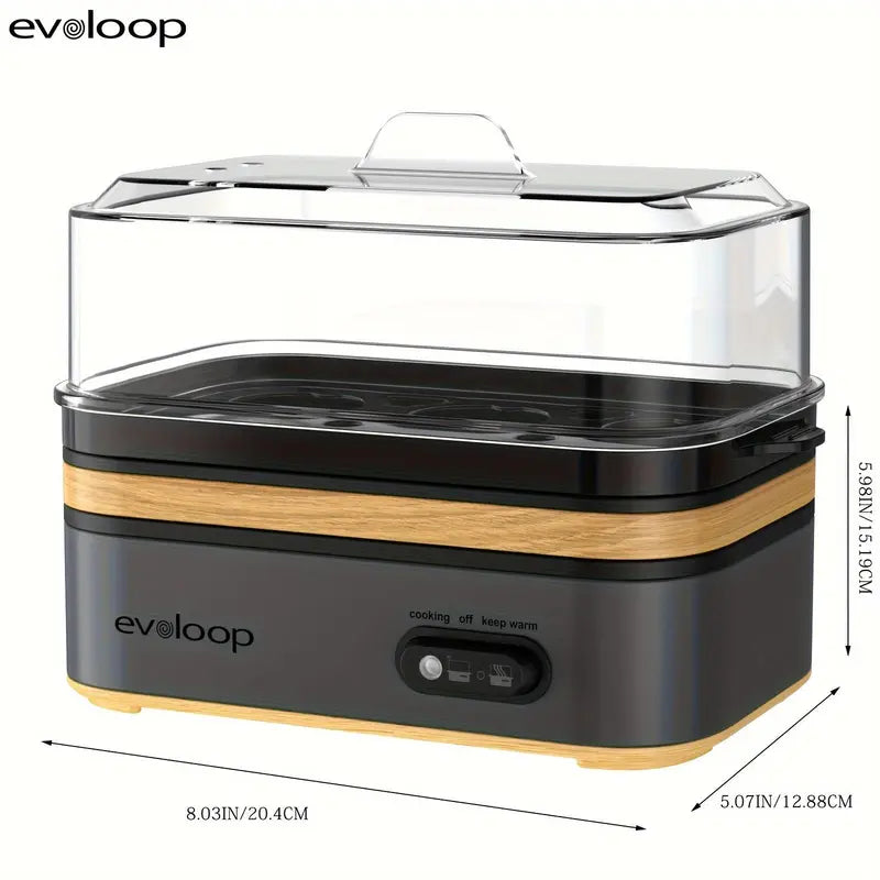 EVOLOOP Automatic Egg Cooker Machine - 6-Capacity Bisphenol a (Bpa)-Free Compact Electric Food Steamer with Lid, Buzzer Alert, Kitchen Appliances for Indoor Use