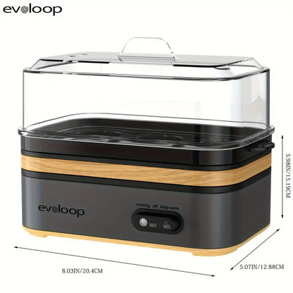EVOLOOP Automatic Egg Cooker Machine - 6-Capacity Bisphenol a (Bpa)-Free Compact Electric Food Steamer with Lid, Buzzer Alert, Kitchen Appliances for Indoor Use