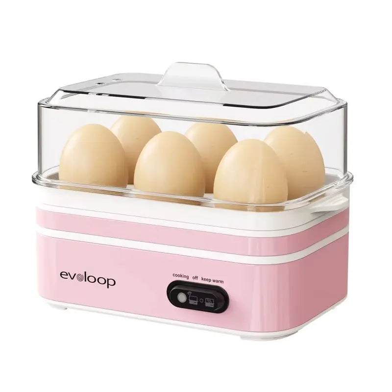 EVOLOOP Automatic Egg Cooker Machine - 6-Capacity Bisphenol a (Bpa)-Free Compact Electric Food Steamer with Lid, Buzzer Alert, Kitchen Appliances for Indoor Use