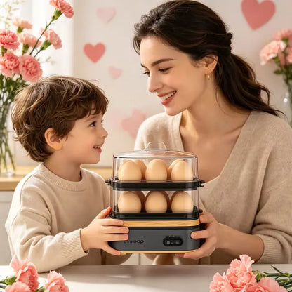 EVOLOOP Automatic Egg Cooker Machine - 6-Capacity Bisphenol a (Bpa)-Free Compact Electric Food Steamer with Lid, Buzzer Alert, Kitchen Appliances for Indoor Use