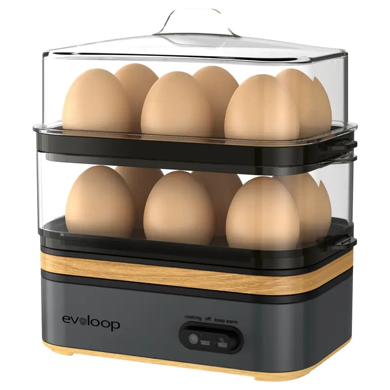 EVOLOOP Automatic Egg Cooker Machine - 6-Capacity Bisphenol a (Bpa)-Free Compact Electric Food Steamer with Lid, Buzzer Alert, Kitchen Appliances for Indoor Use