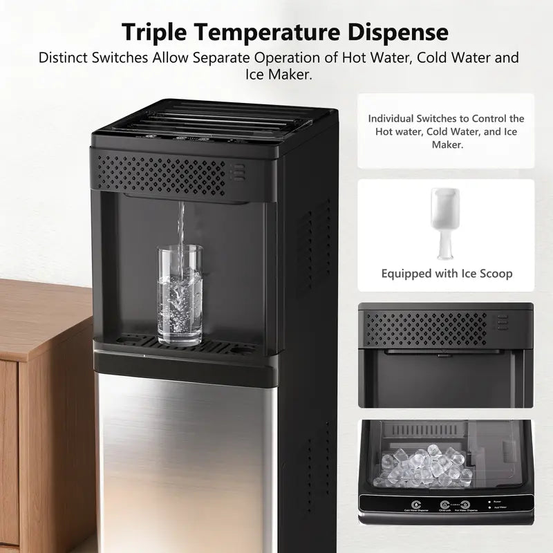COWSAR 4-In-1 Bottom-Loading Water Cooler & Dispenser (Kitchen Appliances) with Ice Maker, Hot & Cold Water, 3/5 Gal Fit, 33 Lbs/Day Bullet Ice, Child Lock, LED Panel for Home Office