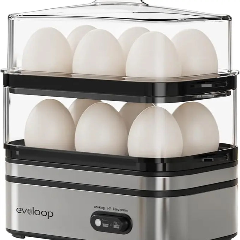 EVOLOOP Automatic Egg Cooker Machine - 6-Capacity Bisphenol a (Bpa)-Free Compact Electric Food Steamer with Lid, Buzzer Alert, Kitchen Appliances for Indoor Use
