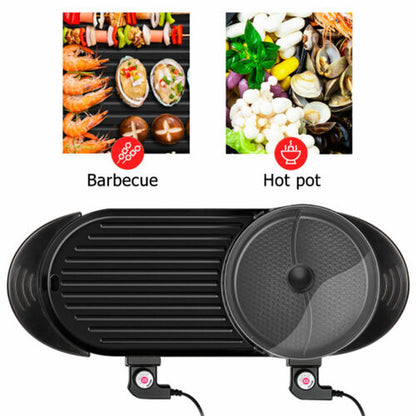 2-in-1 Electric Hot Pot & BBQ Grill Smokeless Barbecue Pan