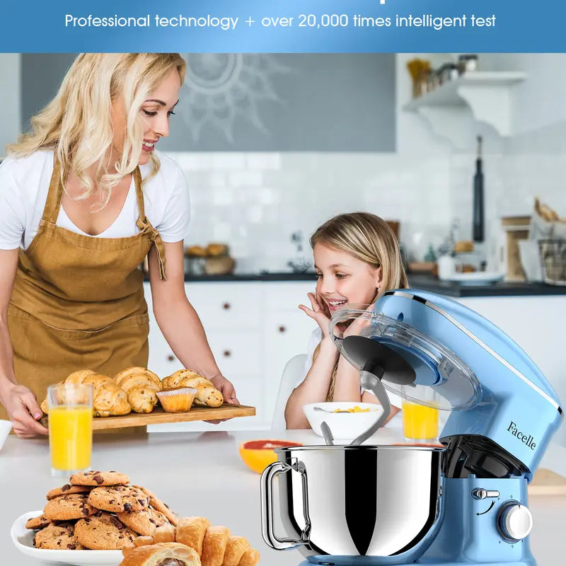 FACELLE 4-In-1 Tilt-Head Electric Stand Mixer, 6.5 QT Bowl, 660W Power, 6+P Speeds, 120V, 360° Stirring Kitchen Appliance with Beater, Dough Hook, Whisk, Egg Separator, Scraper, Overheat Protect for Baking Lovers, Cakes