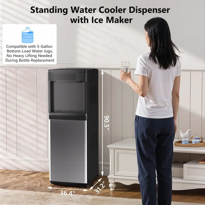 COWSAR 4-In-1 Bottom-Loading Water Cooler & Dispenser (Kitchen Appliances) with Ice Maker, Hot & Cold Water, 3/5 Gal Fit, 33 Lbs/Day Bullet Ice, Child Lock, LED Panel for Home Office
