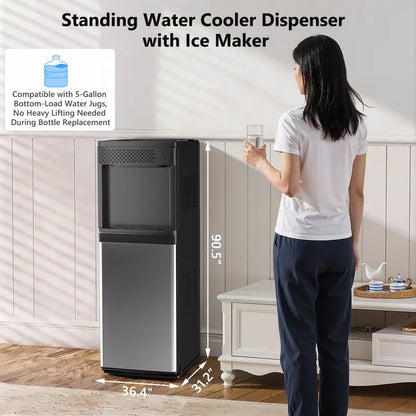 COWSAR 4-In-1 Bottom-Loading Water Cooler & Dispenser (Kitchen Appliances) with Ice Maker, Hot & Cold Water, 3/5 Gal Fit, 33 Lbs/Day Bullet Ice, Child Lock, LED Panel for Home Office