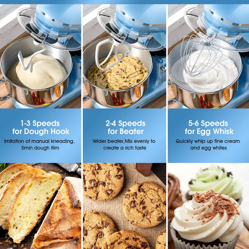 FACELLE 4-In-1 Tilt-Head Electric Stand Mixer, 6.5 QT Bowl, 660W Power, 6+P Speeds, 120V, 360° Stirring Kitchen Appliance with Beater, Dough Hook, Whisk, Egg Separator, Scraper, Overheat Protect for Baking Lovers, Cakes