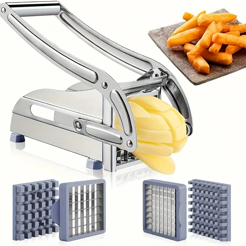 Manual French Fry Cutter with 2 Blades,Stainless Steel Potato Slicer for Fries,Carrots & Cucumbers, Kitchen Air Fryer Mate,Perfect Fruit Vegetable Slicer