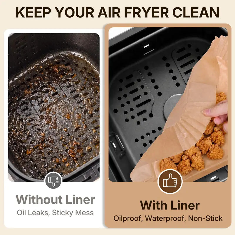 Air Fryer Paper Liners, 100Pcs Parchment Paper,After Sunrise Air Fryer Liners Disposable for Microwave, Non-Stick Air Fryer Liner Square Free of Bleach (6.3IN)