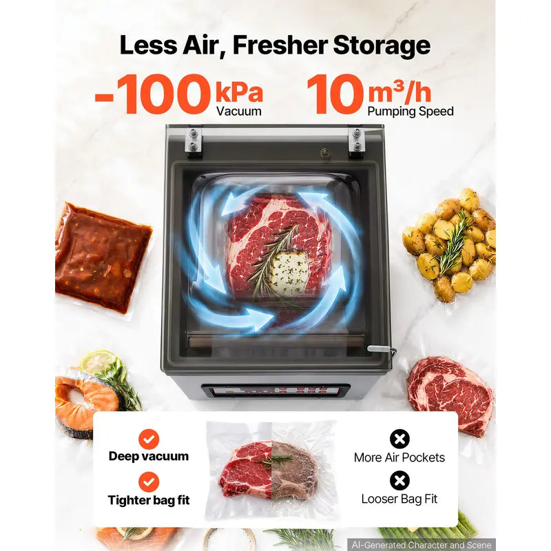 VEVOR Smart Control Chamber Vacuum Sealer, 3.1 Gal Chamber, 12" Seal Bar Packing Machine, 370W Commercial-Grade Oil Pump, Home Kitchen Use for Meats & Marinades, Mason Jar Kit Compatible, Sous Vide Ready, Smart Control Vacuum Sealers