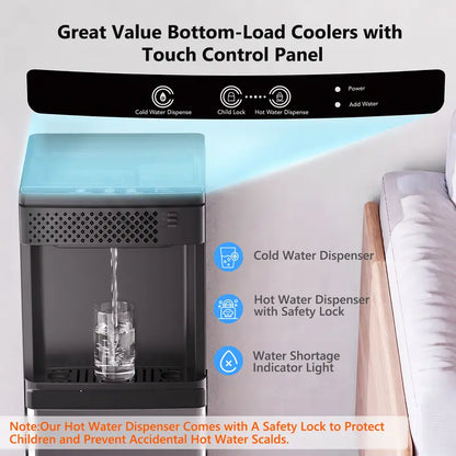 COWSAR 4-In-1 Bottom-Loading Water Cooler & Dispenser (Kitchen Appliances) with Ice Maker, Hot & Cold Water, 3/5 Gal Fit, 33 Lbs/Day Bullet Ice, Child Lock, LED Panel for Home Office