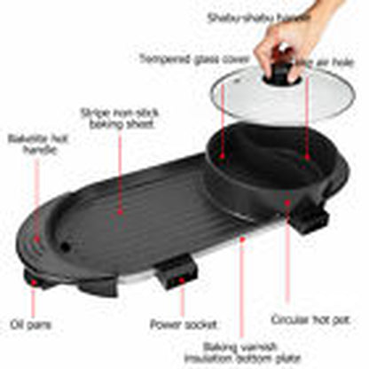 2-in-1 Electric Hot Pot & BBQ Grill Smokeless Barbecue Pan
