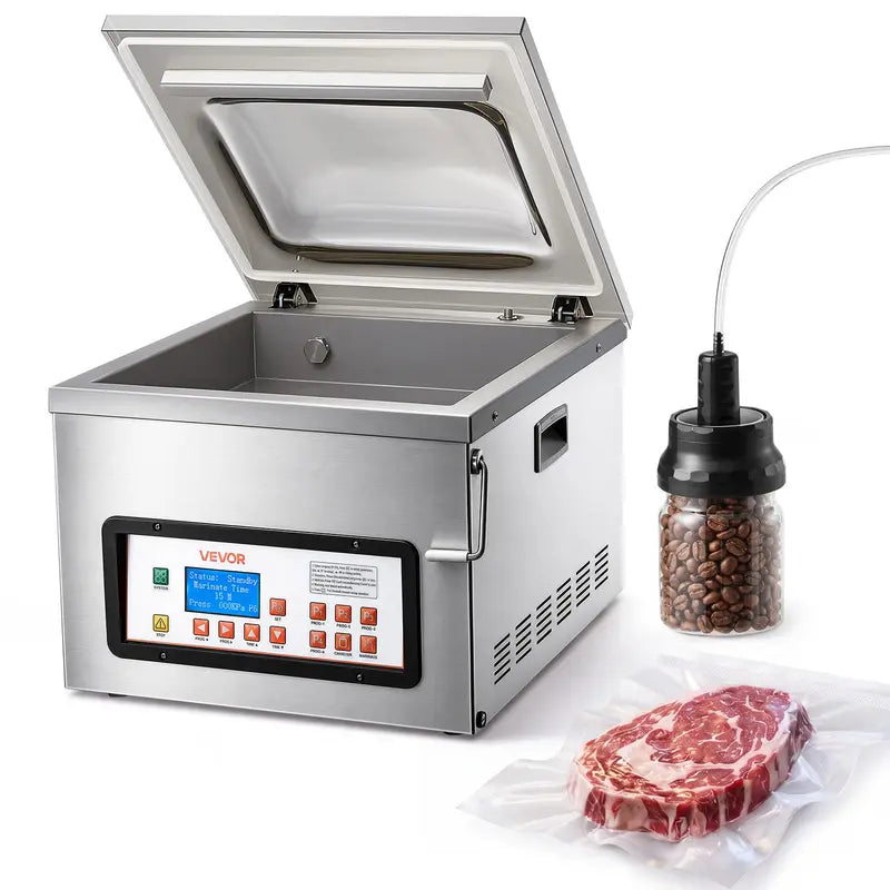 VEVOR Smart Control Chamber Vacuum Sealer, 3.1 Gal Chamber, 12" Seal Bar Packing Machine, 370W Commercial-Grade Oil Pump, Home Kitchen Use for Meats & Marinades, Mason Jar Kit Compatible, Sous Vide Ready, Smart Control Vacuum Sealers
