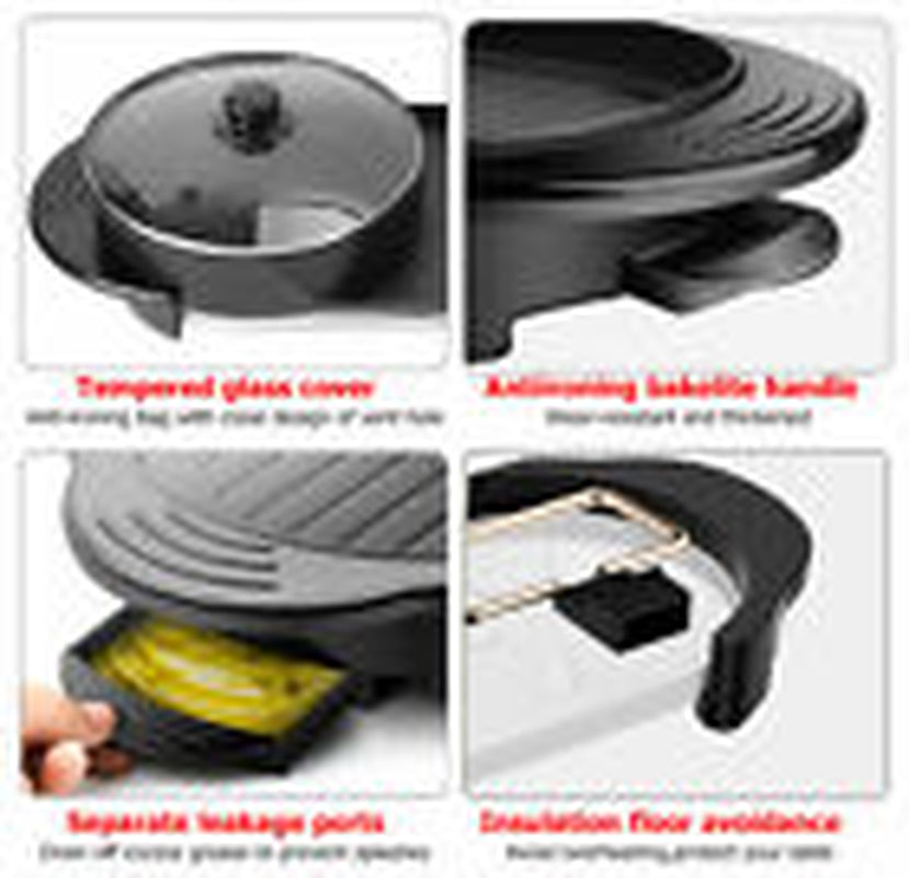 2-in-1 Electric Hot Pot & BBQ Grill Smokeless Barbecue Pan