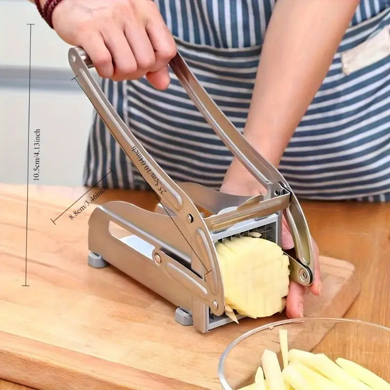 Manual French Fry Cutter with 2 Blades,Stainless Steel Potato Slicer for Fries,Carrots & Cucumbers, Kitchen Air Fryer Mate,Perfect Fruit Vegetable Slicer