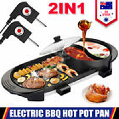 2-in-1 Electric Hot Pot & BBQ Grill Smokeless Barbecue Pan