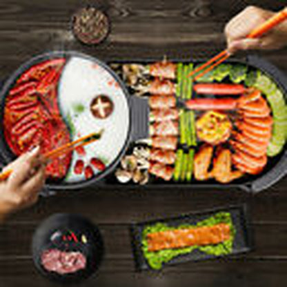 2-in-1 Electric Hot Pot & BBQ Grill Smokeless Barbecue Pan