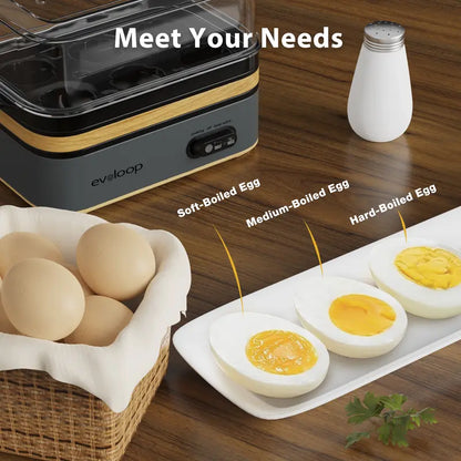 EVOLOOP Automatic Egg Cooker Machine - 6-Capacity Bisphenol a (Bpa)-Free Compact Electric Food Steamer with Lid, Buzzer Alert, Kitchen Appliances for Indoor Use