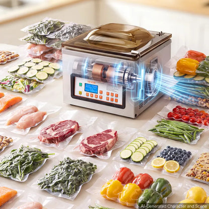 VEVOR Smart Control Chamber Vacuum Sealer, 3.1 Gal Chamber, 12" Seal Bar Packing Machine, 370W Commercial-Grade Oil Pump, Home Kitchen Use for Meats & Marinades, Mason Jar Kit Compatible, Sous Vide Ready, Smart Control Vacuum Sealers